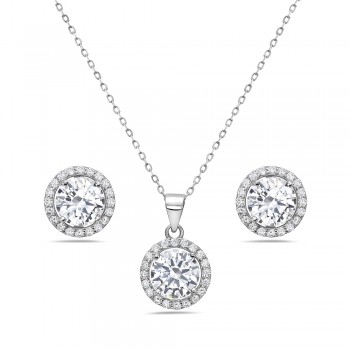 Set Earring And Pendant Round Clear Cubic Zirconia With Clear
