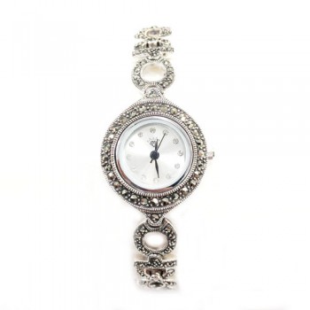 Marcasite Watch Rd Wht. Face Different Oval Strap