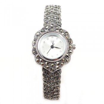 Marcasite Watch Rd Wht. Face Connecting Arrow Strap