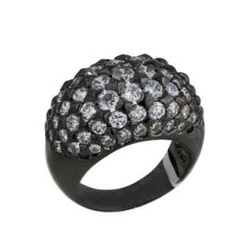 Brass Ring Dome W/Cl Cz Pave Blk Plated