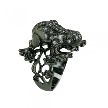 Brass Ring Frog Cl Cz Blk Plated