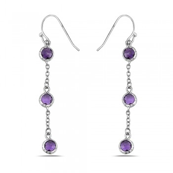 Sterling Silver Earring Dangle with Three 6mm Round Stationary Ge