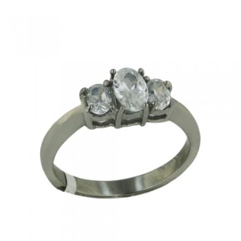 Stainless Steel Ring 3 Cl Oval Cz