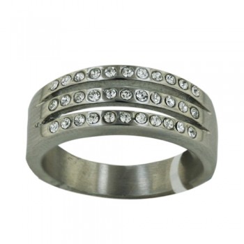 Stainless Steel Ring Wide Band 3 Open Lines W/Cl C