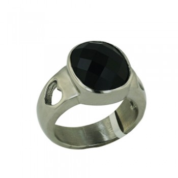 Stainless Steel Ring 10*12Mm Oval Onyx Faceted 2 O