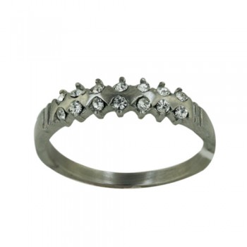 Stainless Steel Ring 14 Tiny Cl Cz W/6 Plain Diamo