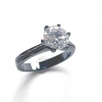 Brass Ring Rope W/Clear Cubic Zirconia Black Plated Cl