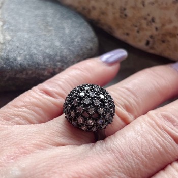 Brass Ring Dome W/Clear Cubic Zirconia Black Plated 