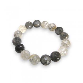 Stone Bracelet Stretch Gray Quartz 12 Mm Faceted