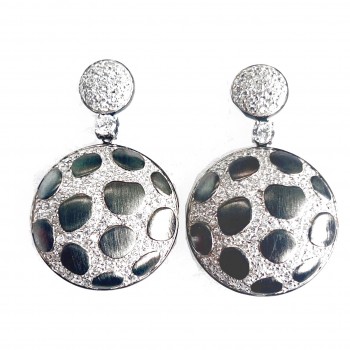 Sterling Silver Earring L=45mm Clear Cubic Zirconia Round+Satin Finish Black P