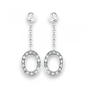 Brass Earring Open Oval Clear Cubic Zirconia Pave Top Round 4mm Clear C