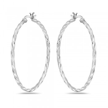 Sterling Silver Earring Etch Textured Hoop 30mm with Latch