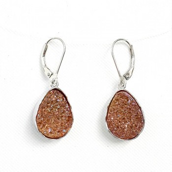 Sterling Silver Earring 13-18mm Tear Drop Pink Drusy with Leverback