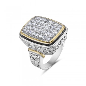 Brass Ring 19.75-25.3mm Rectangular Clear Cubic Zirconia Pave with F