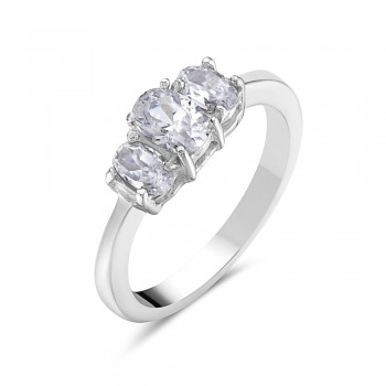 Stainless Steel Ring 3 Clear Oval Cubic Zirconia