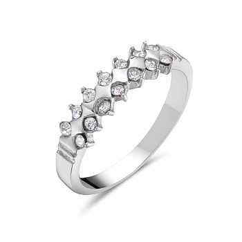 Stainless Steel Ring 14 Tiny Clear Cubic Zirconia with 6 Plain Diamo